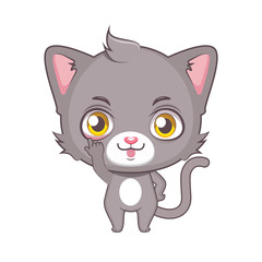 Cute gray cat character pulling faces ( use for stickers, fun scenes, decoration etc. )