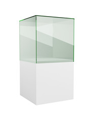 Glass display cabinet isolated on white background.