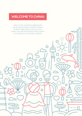 Welcome to China - line design brochure poster template A4