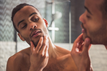 Afro American man in bathroom