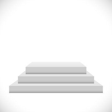 Empty White 3 Steps Podium Vector Template.