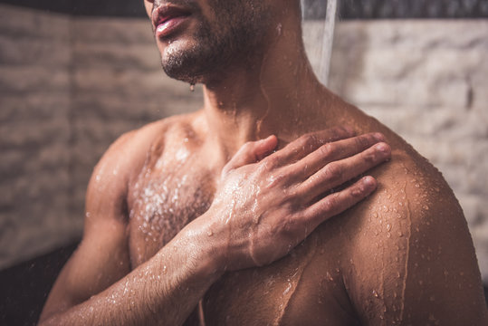 Afro American Man Taking Shower