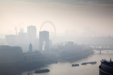 Naklejka premium rooftop view over London on a foggy day from St Paul's cathedral, UK