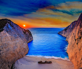 Navagiostrand bij zonsondergang, het eiland van Zakynthos, Griekenland