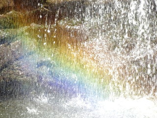 Waterfall with intense rainbow