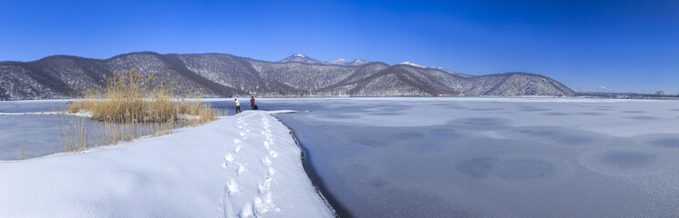Frozen lake Nohur.Gabala.Azerbaijan