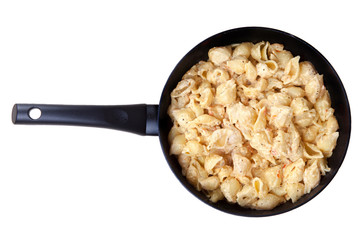 pasta in a pan isolated on white background