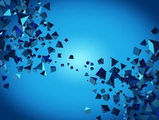 Abstract blue 3D pyramids flow background.