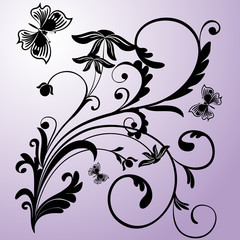 узор в квадрате черно-белый цветы и бабочки