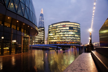 the Shard, The City Hall and office buildings at night, London