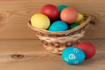 Easter still life on a beautiful natural wood planks close up