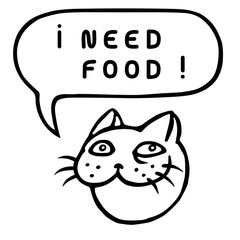 I Need Food!  Сute Tom Cat Head. Speech Bubble. Vector Illustration. 