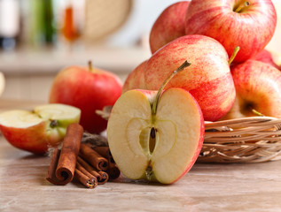 Juicy apples on a kitchen table