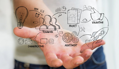Businessman holding manuscript project presentation