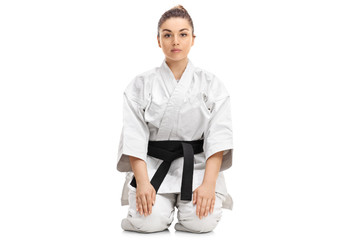 Girl in a kimono sitting on the floor