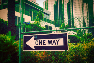 Fototapeta na wymiar One way sign in downtown Los Angeles