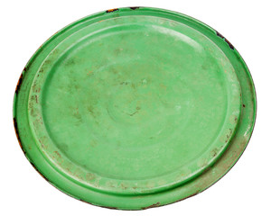 Old grungy green cooking pot lid