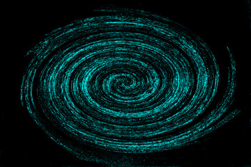 Blue whirlpool, spiral, coil on the black background