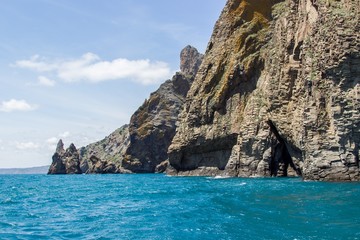 Fototapeta na wymiar Rocky coastline of south Crimea. View from the sea