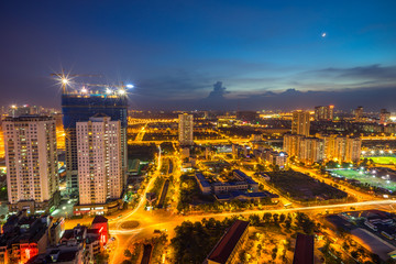 Hanoi city skyline view by twilight period, Pham Hung street, Cau Giay district