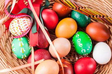 Easter colored eggs in the basket