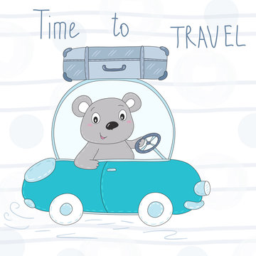 cute teddi bear on the road vector illustration
