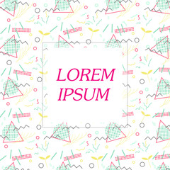 Trendy geometric elements memphis card. Pattern for tissue and postcards.