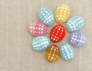 the flower from the Easter eggs dressed in lacy multi-colored clothes