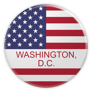 News Concept Badge: Washington D.C. Button With US Flag, 3d illustration on white background