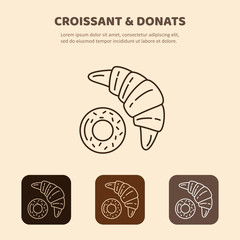 Croissant and donut line icon. Morning breakfast image.