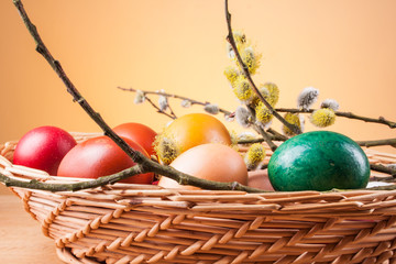 Easter colored eggs in the basket