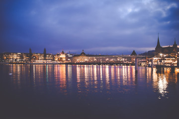 bridge of luzern in switzerland nightscape