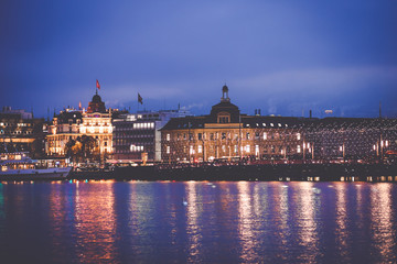 bridge of luzern in switzerland nightscape