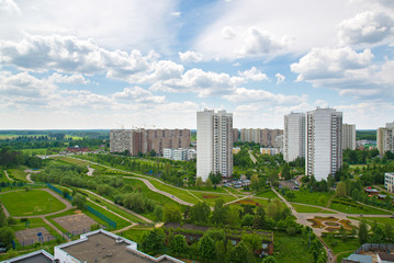 Top view of boulevard in Zelenograd, Russia