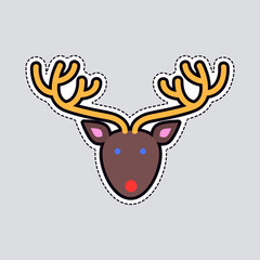 Xmas Deer. Head and Horns. Simple Cartoon Style