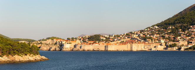 Panorama of the city of Dubrovnik, Croatia, including the famous city walls as well as the island Lokrum