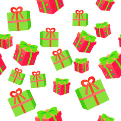 New Year Boxes with Ribbons Seamless Pattern.