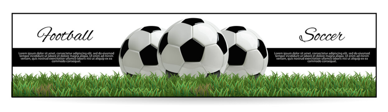 Soccer Or Football Black Banner With 3d Ball In The Net And Scoreboard On White Background.