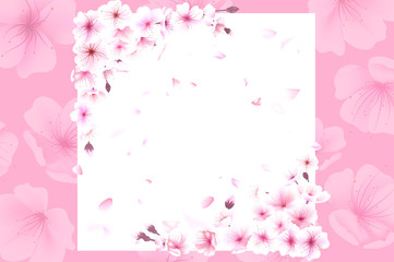Blooming cherry. Spring background. Falling sakura pink petals. EPS 10