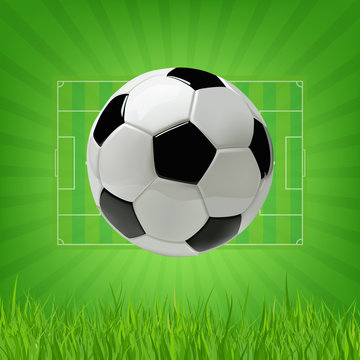 Soccer or Football 3d Ball on green background.