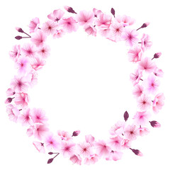 Fototapeta na wymiar Spring wreath with cherry blossoms. Place for text