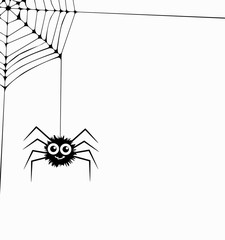 vector cartoon of hanging spider and web network