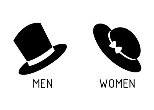 Toilet Signage for Men and Women with Hats Silhouette