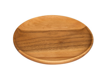 Empty wooden plate on white background