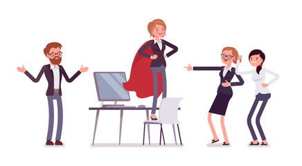 Office female manager pretending to be a hero