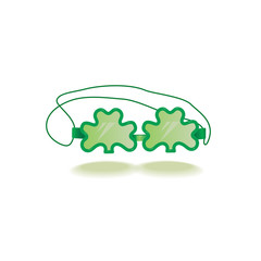 St. Patrick's Day sign. Freehand drawn cute icon emblem. Irish traditional holiday parade decoration. Creative fancy model of clover shape glasses. Ireland shamrock green symbol. Vector design element