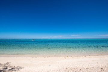 Deserted sandy beach with turquoise sea and blue sky - Mauritius