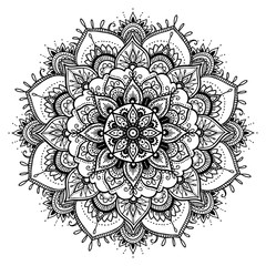 Flower Mandala. Vintage decorative elements. Oriental pattern, vector illustration. Islam, Arabic, Indian, moroccan motifs. Coloring book page. Anti-stress.