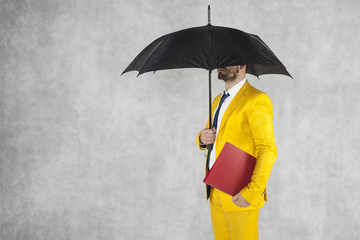 businessman under an umbrella with a briefcase