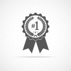 Gray medal icon with ribbon. Vector illustration.